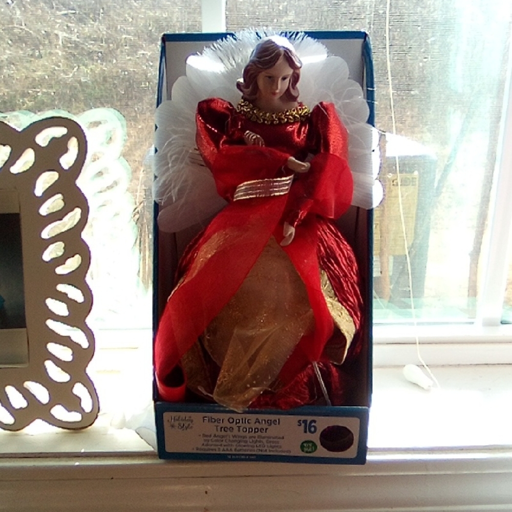 Holiday Living Fiber Optic Angel Tree Topper - Red and Gold